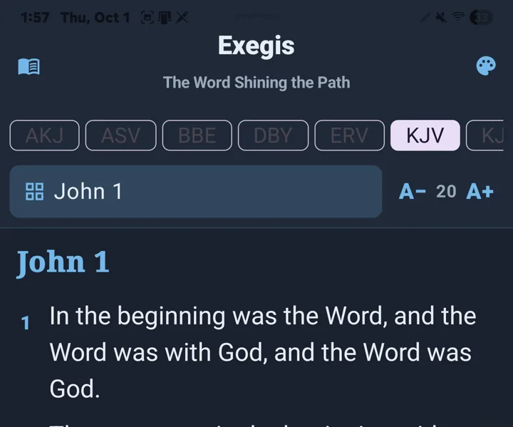 Exegis Android screen for Navigate the Android Bible
