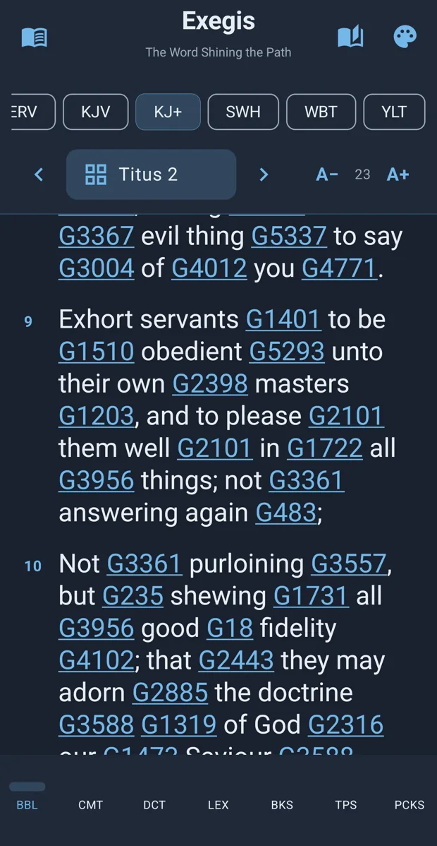 Exegis Android KJV Plus Bible with linked Strong's numbers