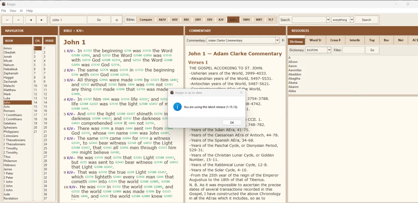 Exegis Windows screen for Navigate books, chapters, and verses
